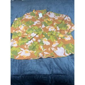 nlt‎ Wms Blouse Orange Flower, Print Sz 3XL long sleeve NWT